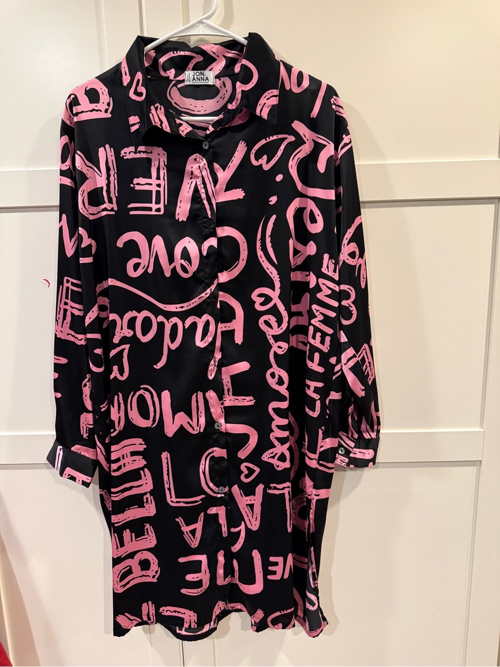 Jon & Anna Black Long-Sleeve Shirt Dress with Pink Graffiti Print
